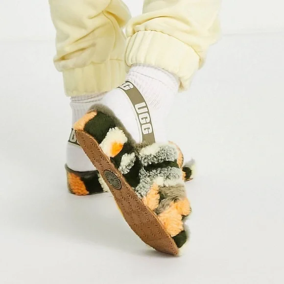 UGG Fluff Yeah Slide Cali Collage slippers in olive - Picture 10 of 12